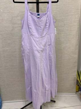 Old Navy Fit & Flare Smocked Linen-Blend Midi Dress in Lavender Aura